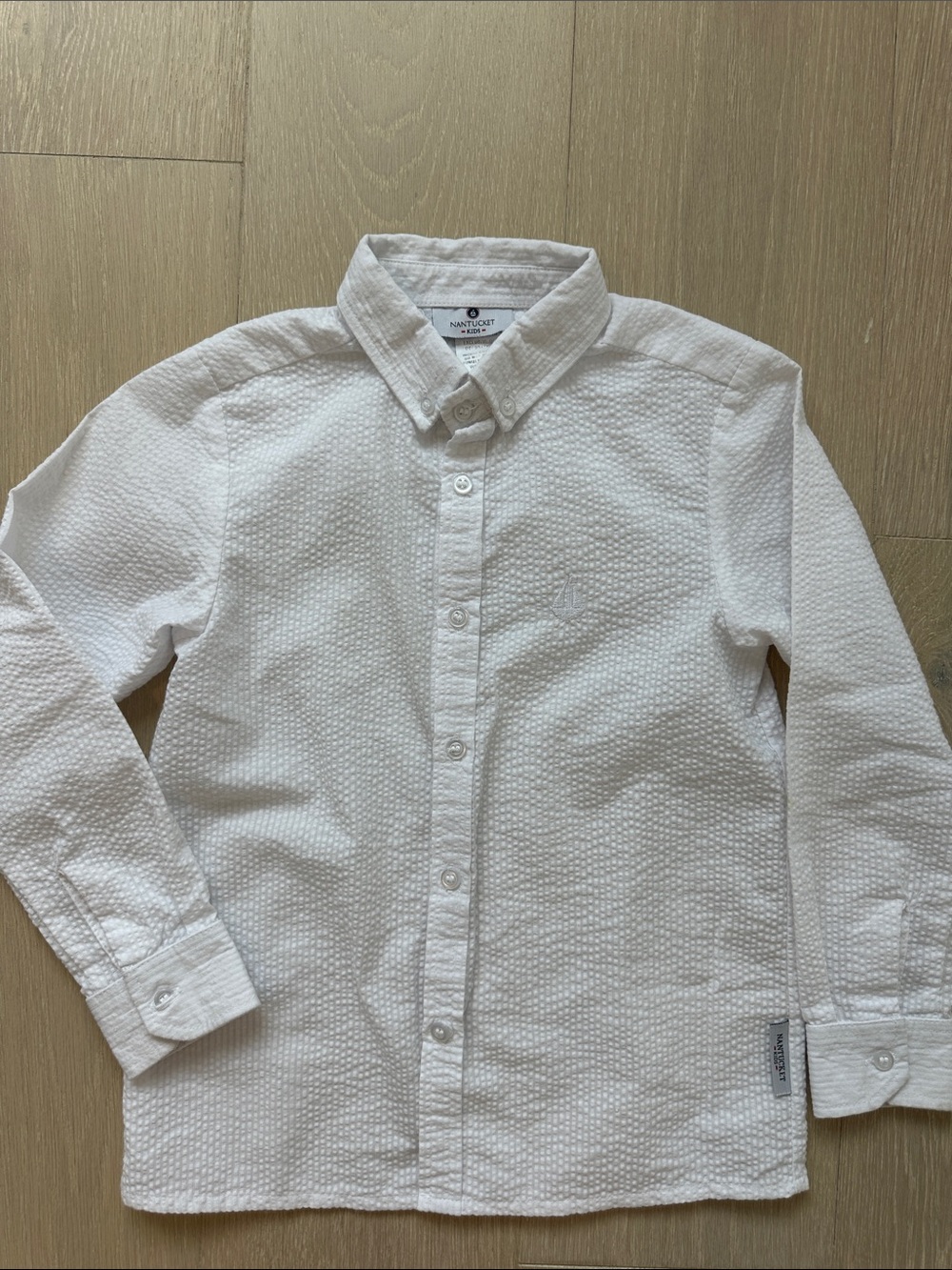 Boys' Textured White Button-Down Dress Shirt